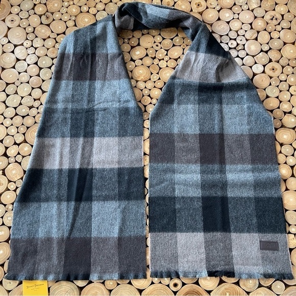 Hickey Freeman Plaid Double-Face 100% Cashmere Scarf Gray/Brown/Black $125 NWT - Picture 5 of 11